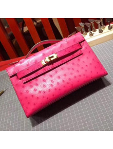 Hermes Original Ostrich Leather Kelly Pochette 22cm Fuchsia