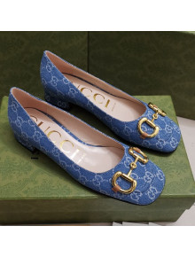 Gucci GG Denim Pumps 2.5cm with Horsebit Light Blue 2021