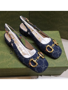 Gucci GG Denim Slingback Pumps 2.5cm with Horsebit Dark Blue 2021