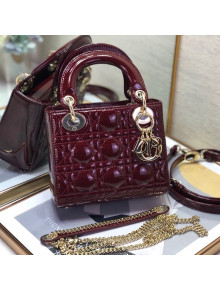 Dior Lady Dior Mini Bag in Patent Leather Burgundy/Gold 2022 8203  