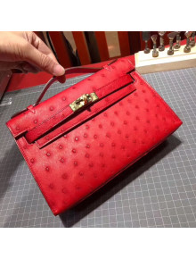 Hermes Original Ostrich Leather Kelly Pochette 22cm Bright Red