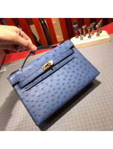 Hermes Original Ostrich Leather Kelly Pochette 22cm Light Blue