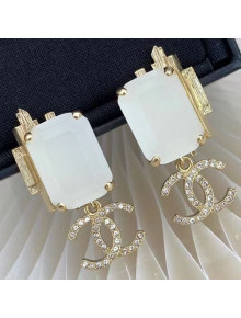 Chanel Metal Crystal Short Earrings White 2021