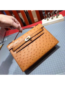 Hermes Original Ostrich Leather Kelly Pochette 22cm Tan