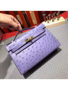 Hermes Original Ostrich Leather Kelly Pochette 22cm Lavender