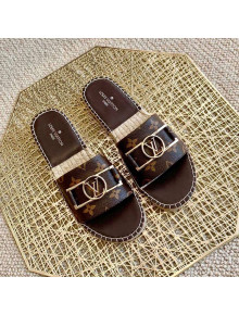 Louis Vuitton Monogram Canvas Espadrille Slide Sandals with Rectangle LV Buckle Brown 2021