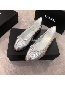 Chanel Quilting Lambskin Leather Ballerinas Silver 2019