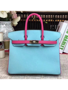 Hermes Original Multicolor Togo Leather Birkin 25/30/35 Handbag Light Blue/Rosy (Gole-tone Hardware)