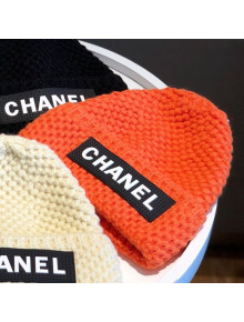 Chanel Knit Hat with Logo Label Charm Orange 2021