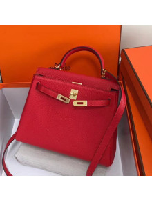 Hermes Kelly 25cm/28cm/32cm Togo Leather Bag Red(Gold Hardware)