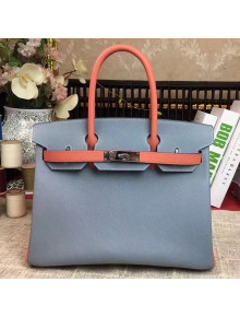 Hermes Original Multicolor Togo Leather Birkin 25/30/35 Handbag Storm/Orange (Gole-tone Hardware)