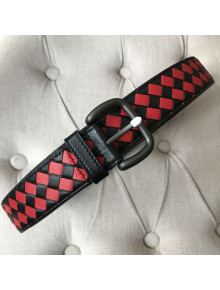 Bottega Veneta Intreccio Lambskin 35mm Belt with Square Buckle Red/Black 2019