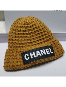 Chanel Knit Hat with Logo Label Charm Yellow 2021