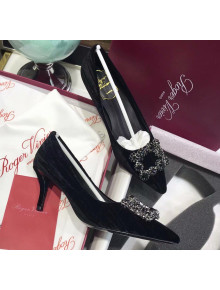 Roger Vivier Strips Velvet Flower Strass Pumps With 7cm Heel Black 2020