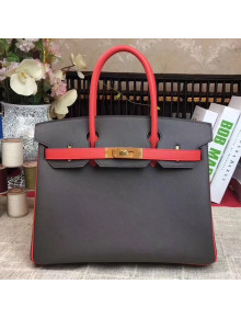 Hermes Original Multicolor Togo Leather Birkin 25/30/35 Handbag Grey/Red (Gole-tone Hardware)