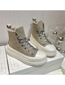 Alexander Mcqueen Crystal Suede and Wool Sneaker Boots Grey 2021 111829