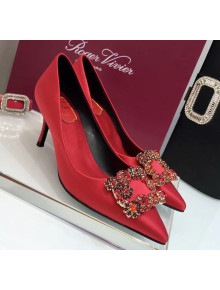 Roger Vivier Silk Flower Strass Pumps With 7cm Heel Red 2020