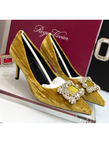 Roger Vivier Strips Velvet Flower Strass Pumps With 7cm Heel Ginger 2020