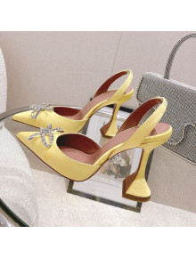 Amina Muaddi Silk Slingback Pumps with Crystal Bow Yellow 2021