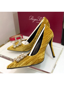 Roger Vivier Strips Velvet Flower Strass Pumps With 10cm Heel Ginger 2020