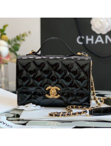 Chanel Glazed Lambskin & Gold Metal Mini Flap Bag with Top Handle AS2796 Black 2021