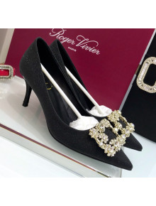 Roger Vivier Glitter Fabric Flower Strass Pumps With 7cm Heel Black 2020