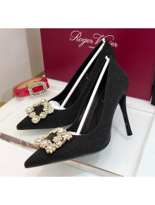 Roger Vivier Glitter Fabric Flower Strass Pumps With 10cm Heel Black 2020