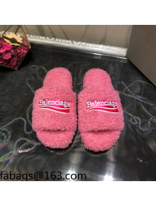 Balenciaga Logo Wool Flat Slide Sandals Pink 2021