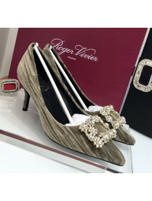 Roger Vivier Strips Velvet Flower Strass Pumps With 7cm Heel Grey 2020