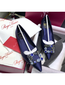 Roger Vivier Flower Strass Buckle Ballerinas in Silk Satin Blue 2020