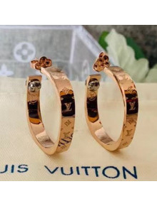 Louis Vuitton LV Edge Monogram Metal Hoop Earrings Rose Gold 2021