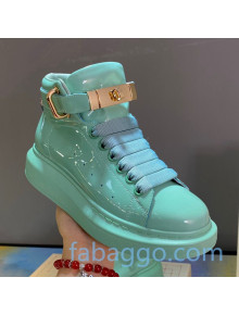 Alexander McQueen Patent Leather Sneakers with Lock Charm Light Blue 2020 (For Women and Men)