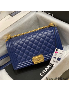 Chanel Quilted Original Haas Caviar Leather Medium Boy Flap Bag Blue/Gold (Top Quality)