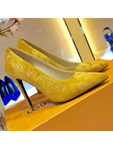 Louis Vuitton Call Back Suede Crystal Signature High-Heel Pump 1A5L0M Yellow 2019