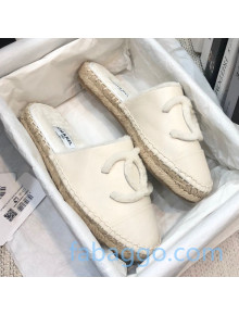 Chanel Lambskin Wool CC Espadrilles Mules White 2020