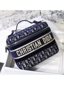 Dior DiorTravel Vanity Case Bag in Blue Oblique Embroidered Velvet 2020