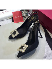 Roger Vivier Silk Flower Strass Buckle Sling Back Pump With 10cm Heel Black 2020