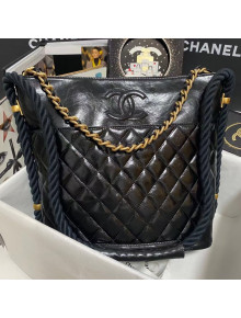 Chanel Shiny Quilted Calfskin Bucket Bag AS0076 Black 2021