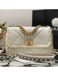 Chanel 19 Lambskin & Shearling Small Flap Bag AS1160 White 2021