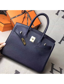 Hermes Original Togo Leather Birkin 25/30/35 Handbag Navy Blue (Gole-tone Hardware)