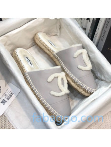 Chanel Lambskin Wool CC Espadrilles Mules Gray 2020