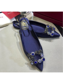 Roger Vivier Flower Strass Buckle Sling Back Ballerinas in Silk Satin Royal Blue 2020