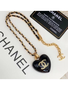 Chanel Heart Pendant Necklace Black/Gold 2021