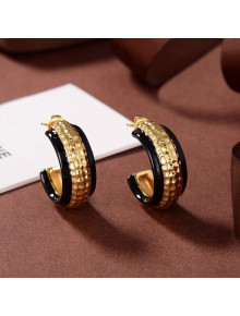 Celine Stud Hoop Earrings Black/Gold 2021 58