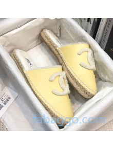 Chanel Lambskin Wool CC Espadrilles Mules Yellow 2020