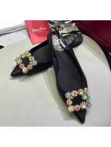 Roger Vivier Silk Flower Strass Buckle Sling Back Ballerinas in Black 2020