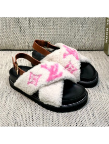 Louis Vuitton Paseo Logo Wool Flat Comfort Sandals White/Pink 2021 01