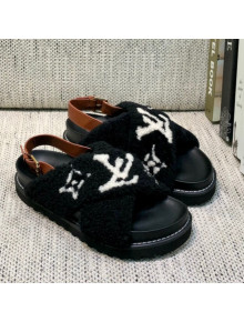 Louis Vuitton Paseo Logo Wool Flat Comfort Sandals Black/White 2021 03