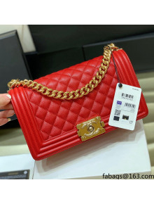 Chanel Quilted Original Haas Caviar Leather Medium Boy Flap Bag Red/Gold (Top Quality)