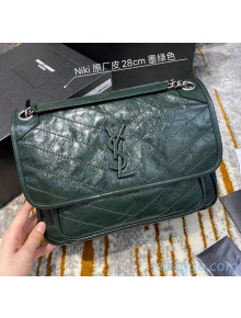 Saint Laurent Medium Niki Chain Bag in Crinkled Leather 498894 Green 2021